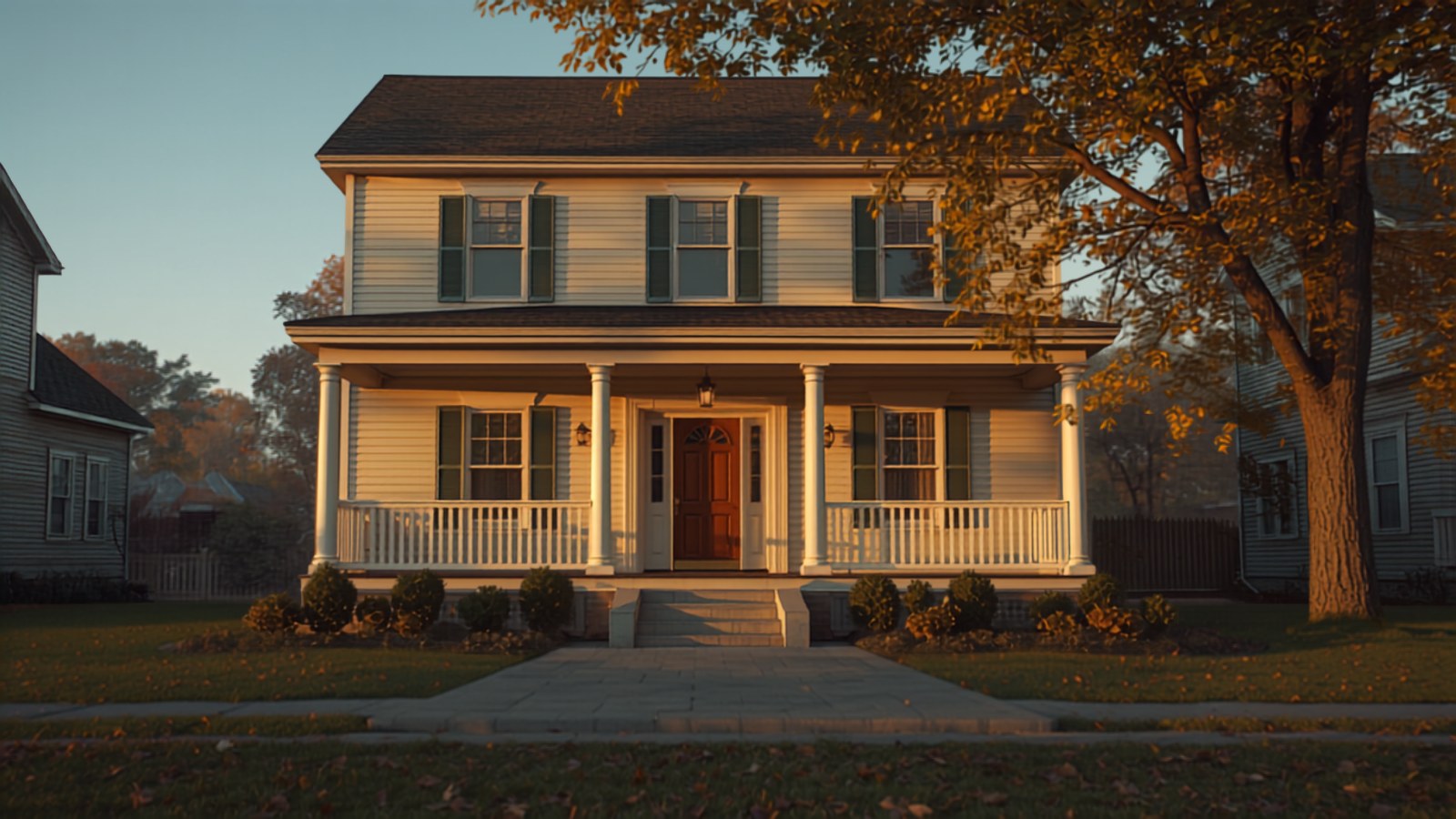 A classic New England home at golden hour